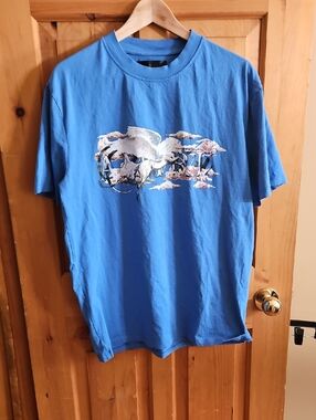 AMIRI Blue Short-Sleeve Graphic Tee with Pegasus Motif